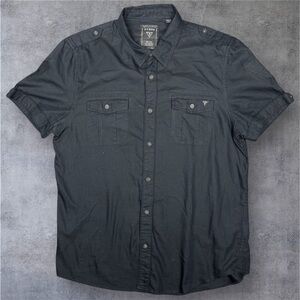 Guess Black Utility Shirt Y2K Style Button Front Size L Logo Patch